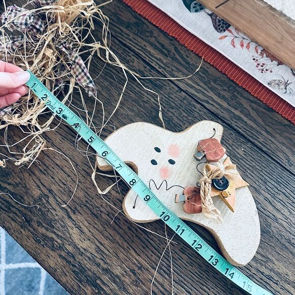 Vintage Rustic Primitive Country Farmhouse Wooden Hanging Ghost Halloween - Picture 4 of 5